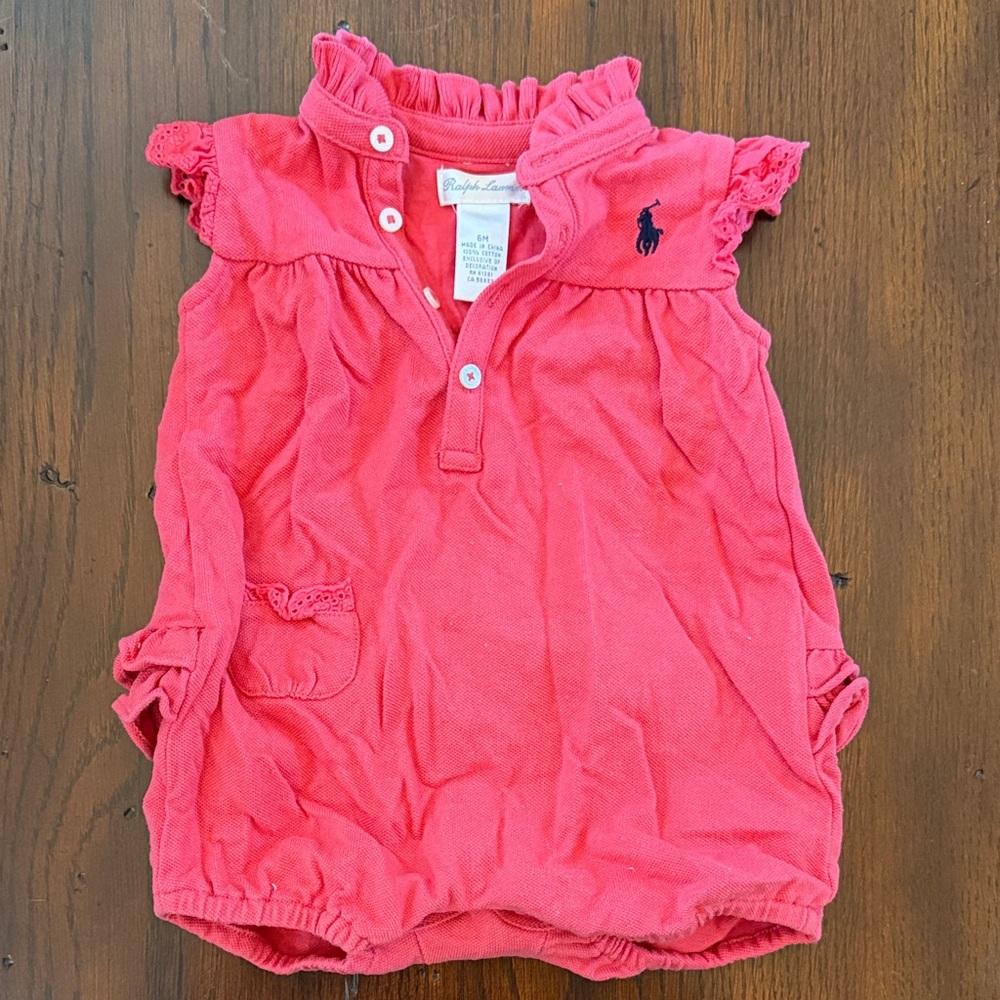 Ralph Lauren weathered red Polo onesie bubble with Pony Logo